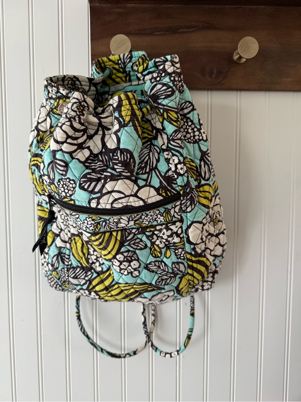 vera bradley | quilted floral drawstring backpack island blooms aqua white lime